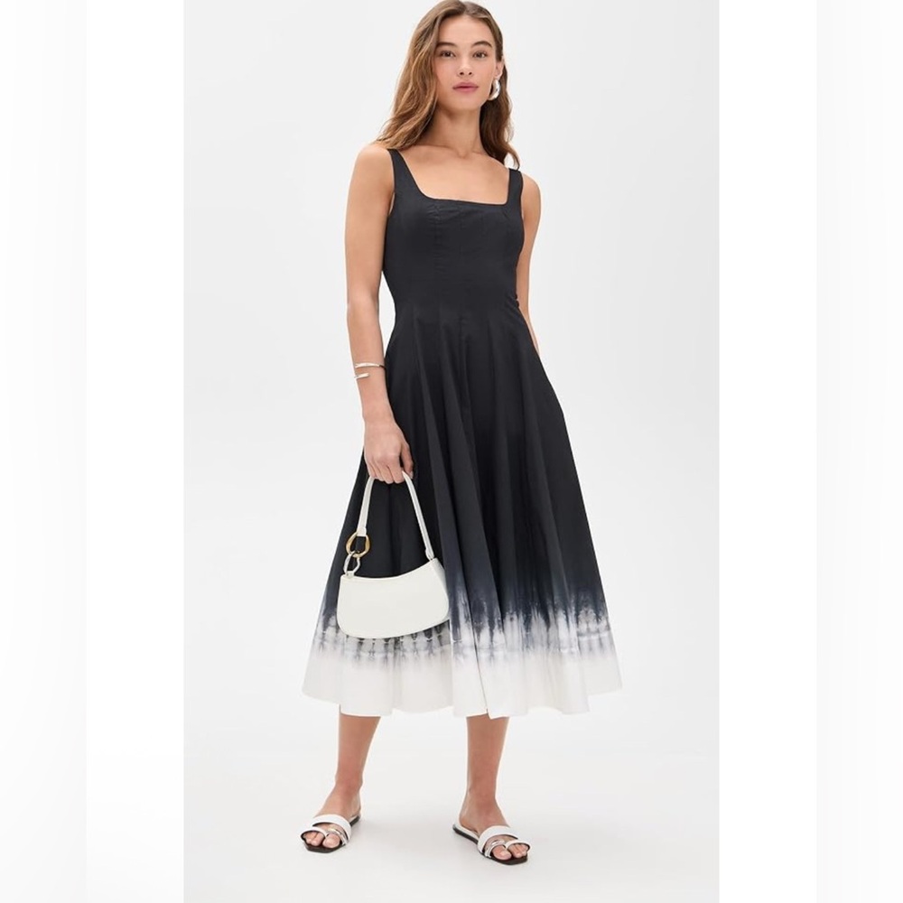 Staud Wells Pleated Stretch-Cotton A-Line Midi-Dress size 12